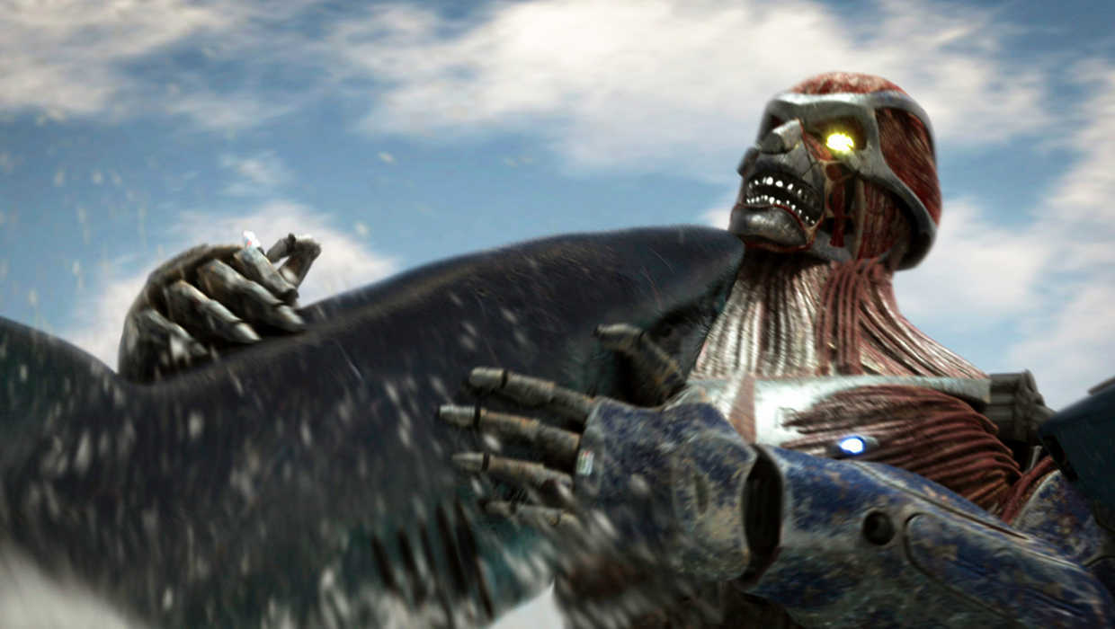 The Mega Shark and the Kolossus robot in combat in Mega Shark vs Kolossus (2015)