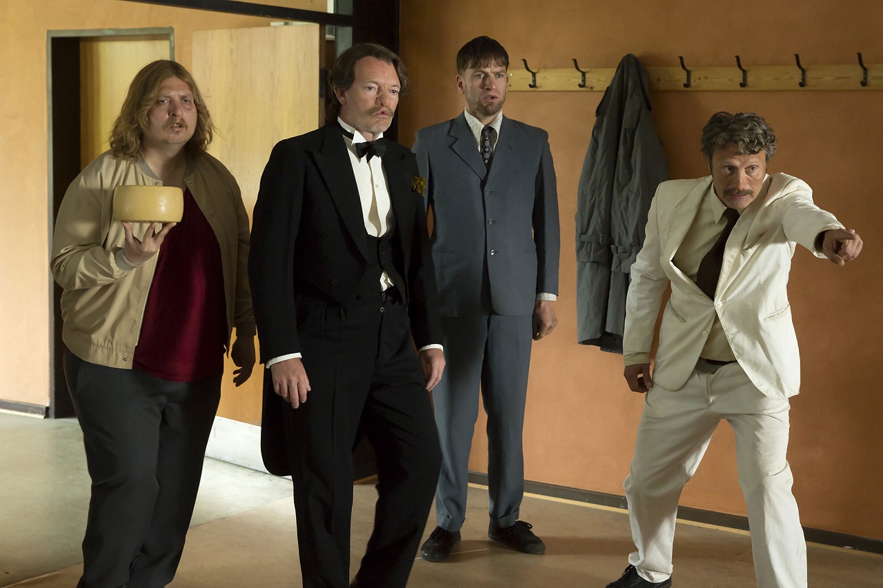 Brothers Nicolas Bro, Søren Malling, Nikolaj Lie Kaas and Mad Millelsen in Men and Chicken (2015)