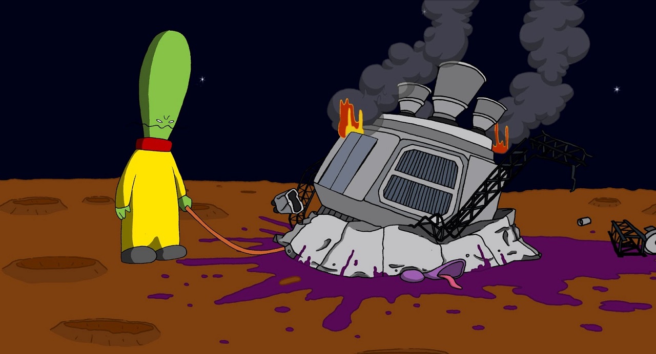 Mercano and crashed spaceship in Mercano the Martian (2002)