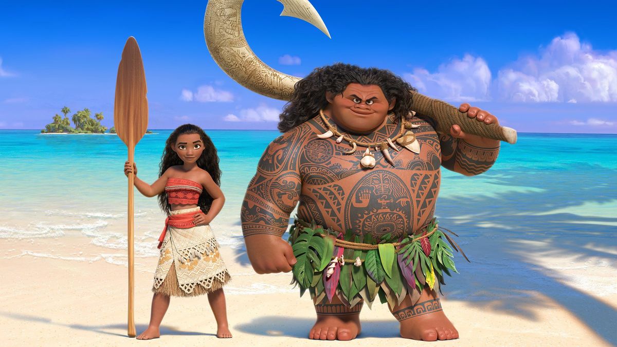 Moana (voiced by Auli’i Cravalho) and Maui (voiced by Dwayne Johnson) in Moana (2016)