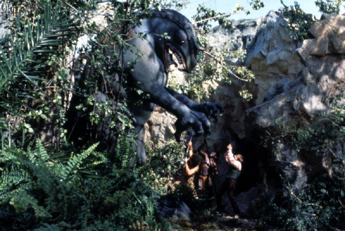Battles with men in rubber monster suits in Monster Island (1981)