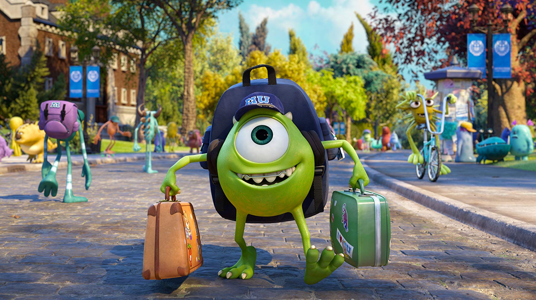 The young Mike Wazowski arrives on campus in Monsters University (2013)