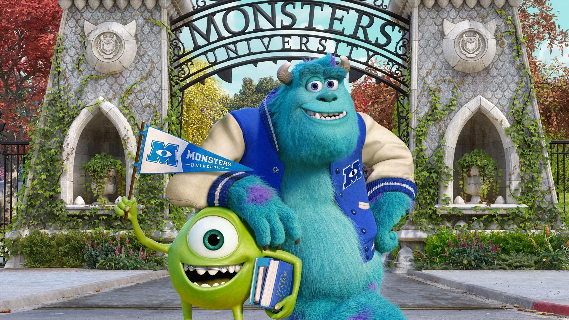 Mike (voiced by Billy Crystal) and Sulley (voiced by John Goodman) go to university in Monsters University (2013)