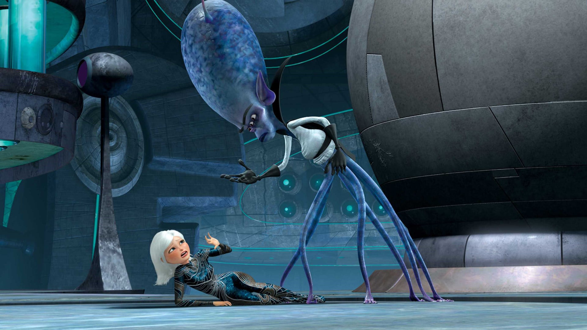 Susan Murphy (voiced by Reese Witherspoon) menaced by intergalactic tyrant Gallaxhar (voiced by Rainn Wilson) in Monsters vs Aliens (2009)