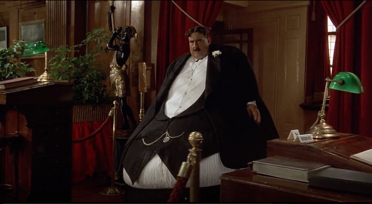 Terry Jones as Mr Creosote in the film's most outrageous sequence in Monty Python's The Meaning of Life (1983)