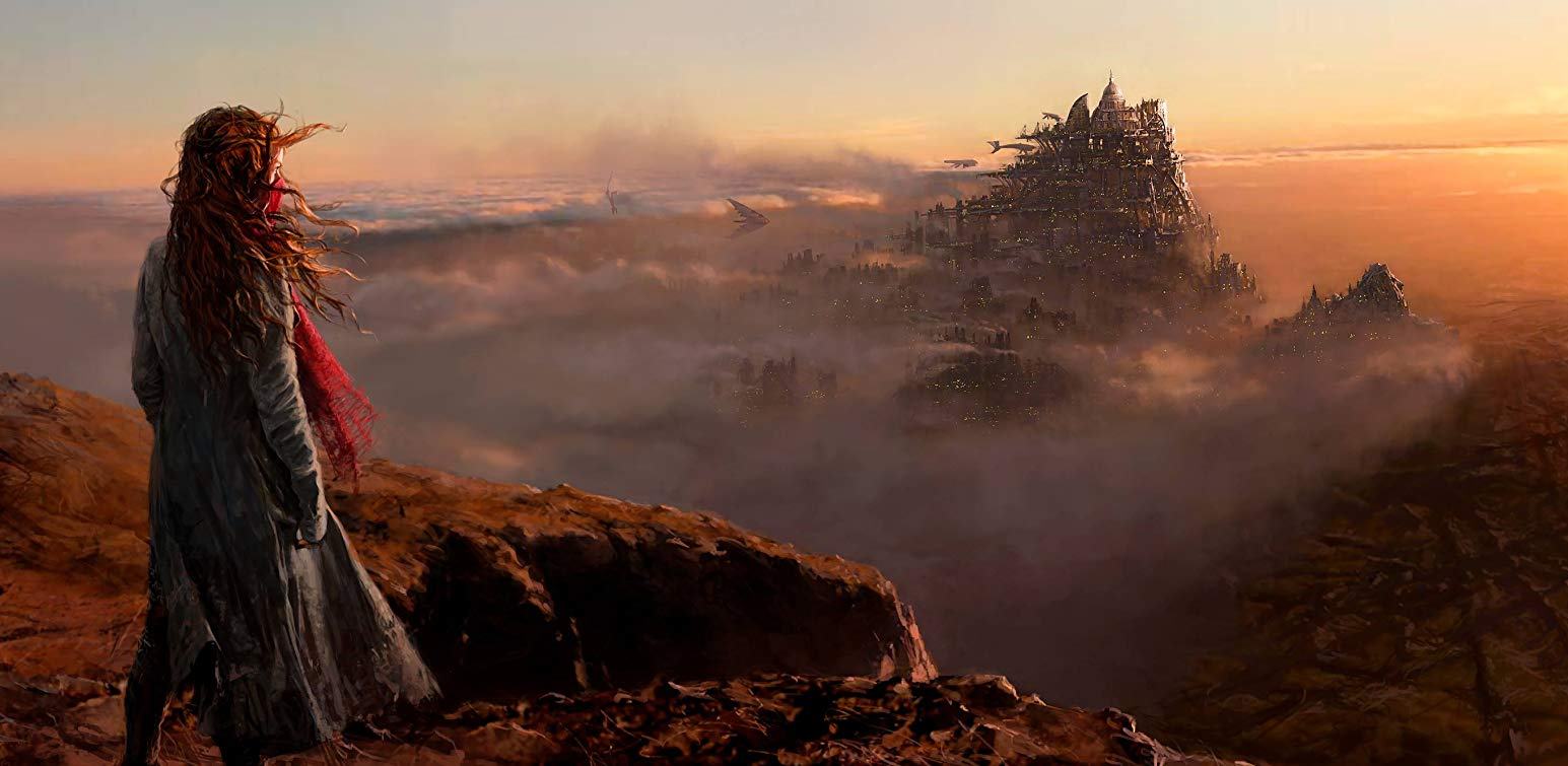 Hera Hilmar looks down on the Great Hunting Plains in Mortal Engines (2018)