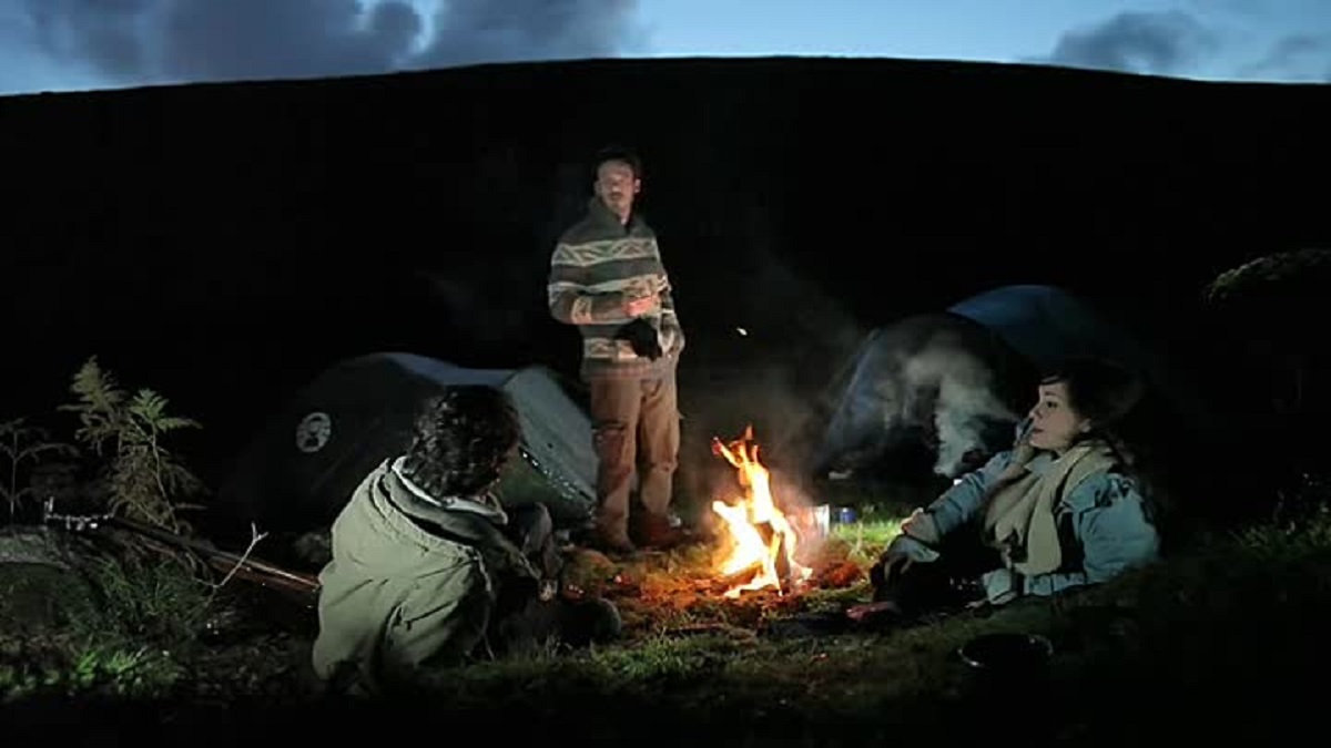 Camping on the moors - (l to r) Andrew Hawley, Scoot McNairy and Anna Skellern in A Night in the Woods (2011)