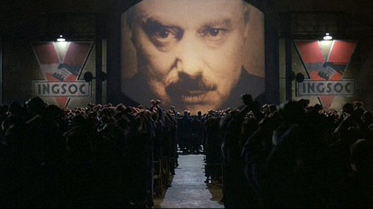 The Two Minute Hare under the watchful eye of Big Brother in Nineteen Eighty Four (1984)