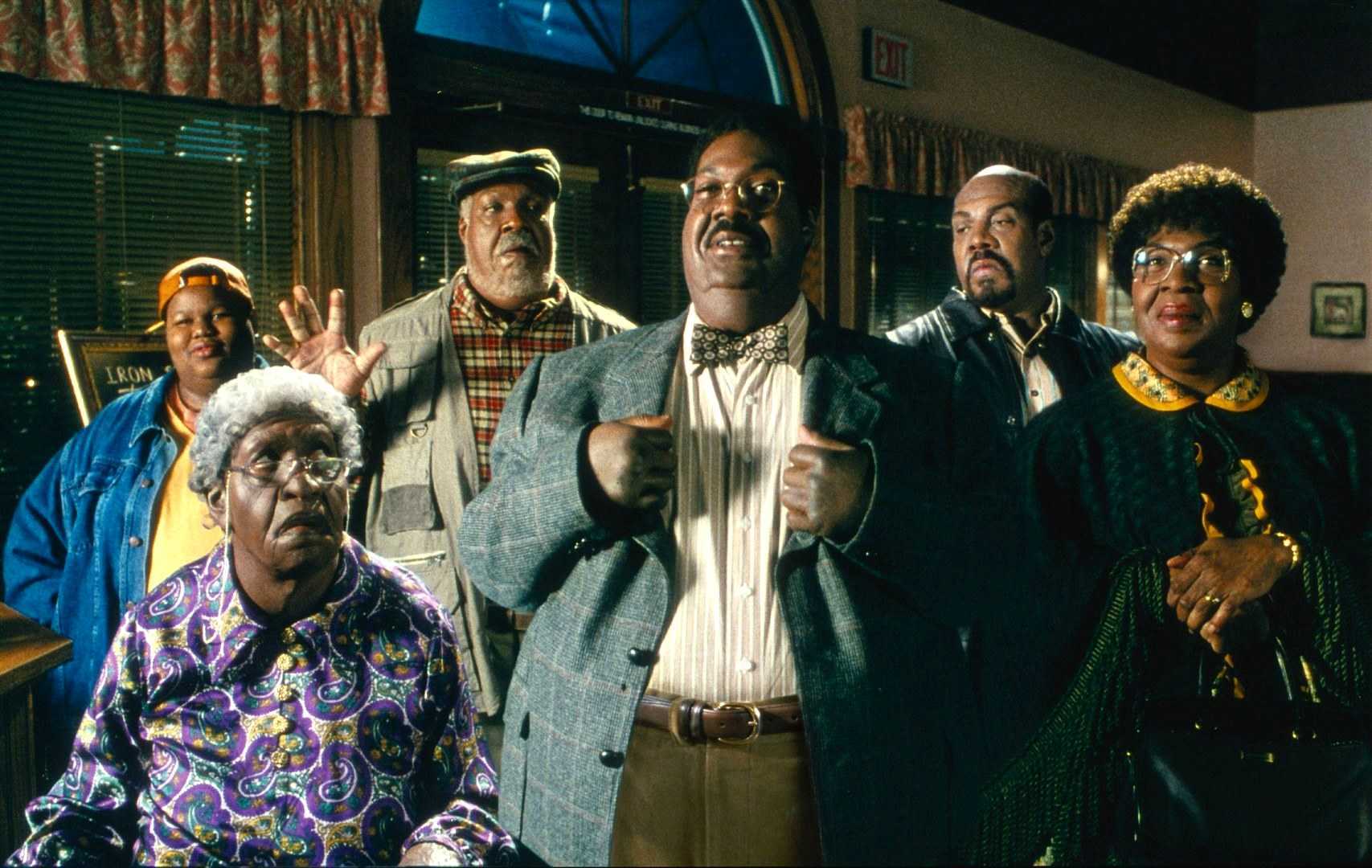 Eddie Murphy as Sherman Klump and all the members of his family in The Nutty Professor II: The Klumps (2000)