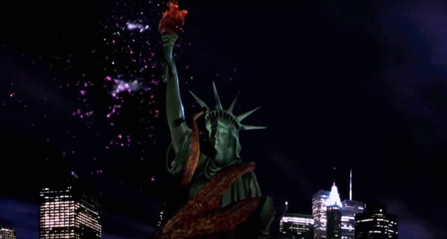 The giant octopus attacks the Statue of Liberty in Octopus II (2001)