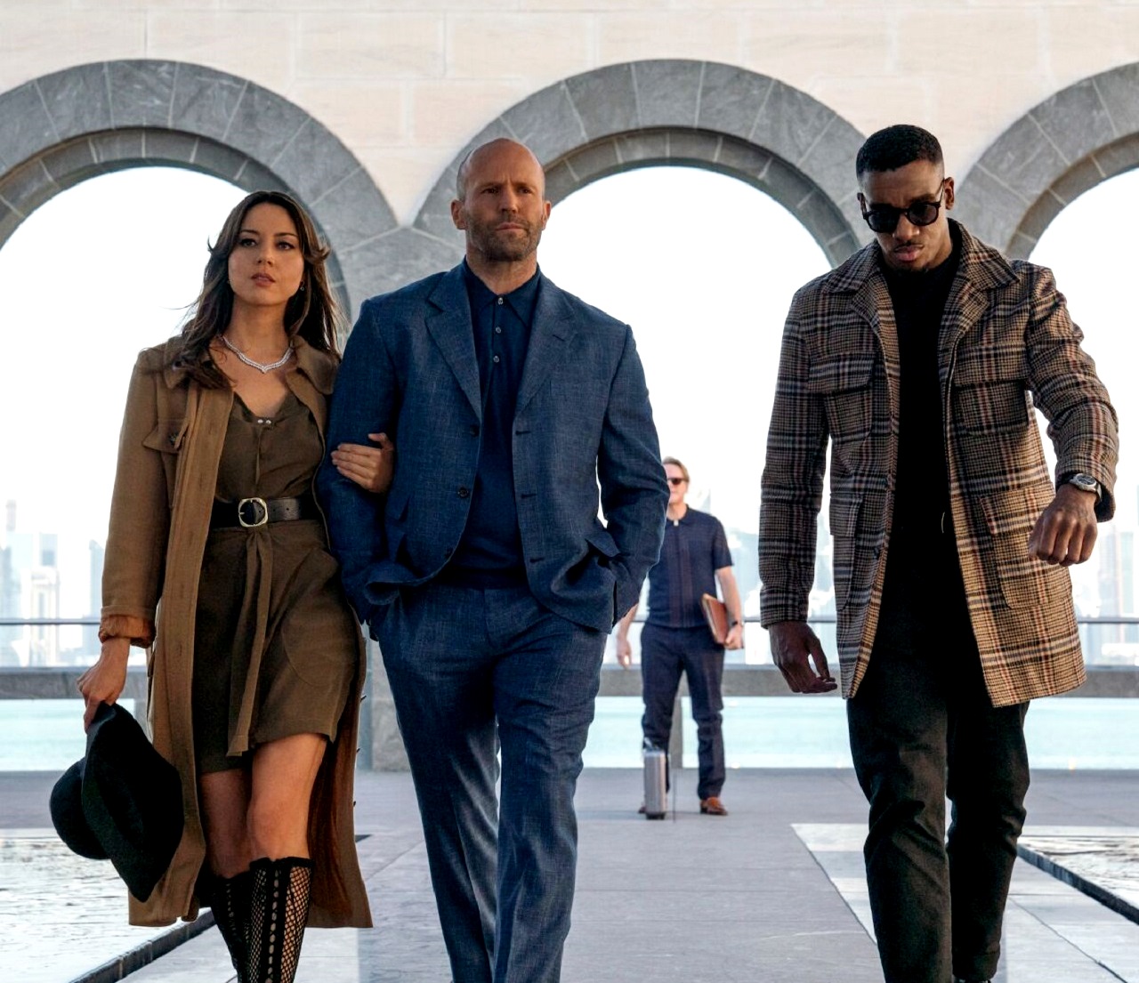 Aubrey Plaza, Jason Statham and Bugzy Malone in Operation Fortune: Ruse de Guerre (2023)