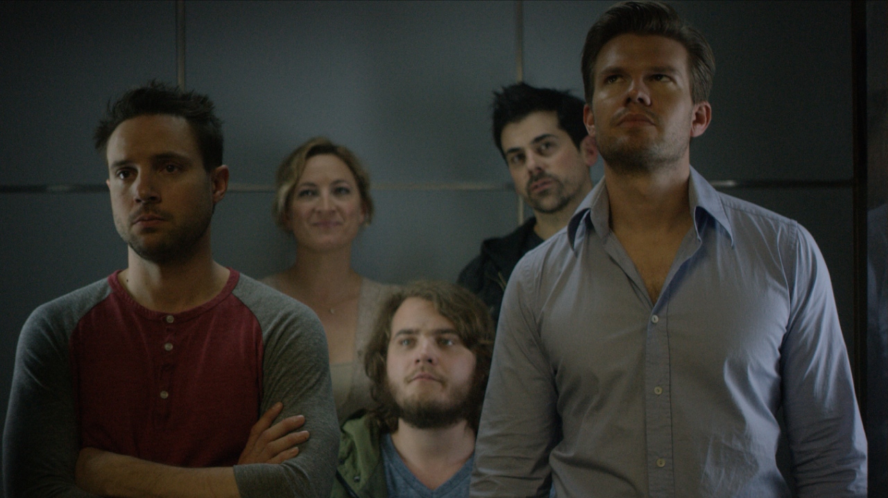 (l to r) Michael Aaron Milligan, Zoë Bell, Bjorn Alexander, Adam Huss and Brian Flaccus in Paradox (2016)