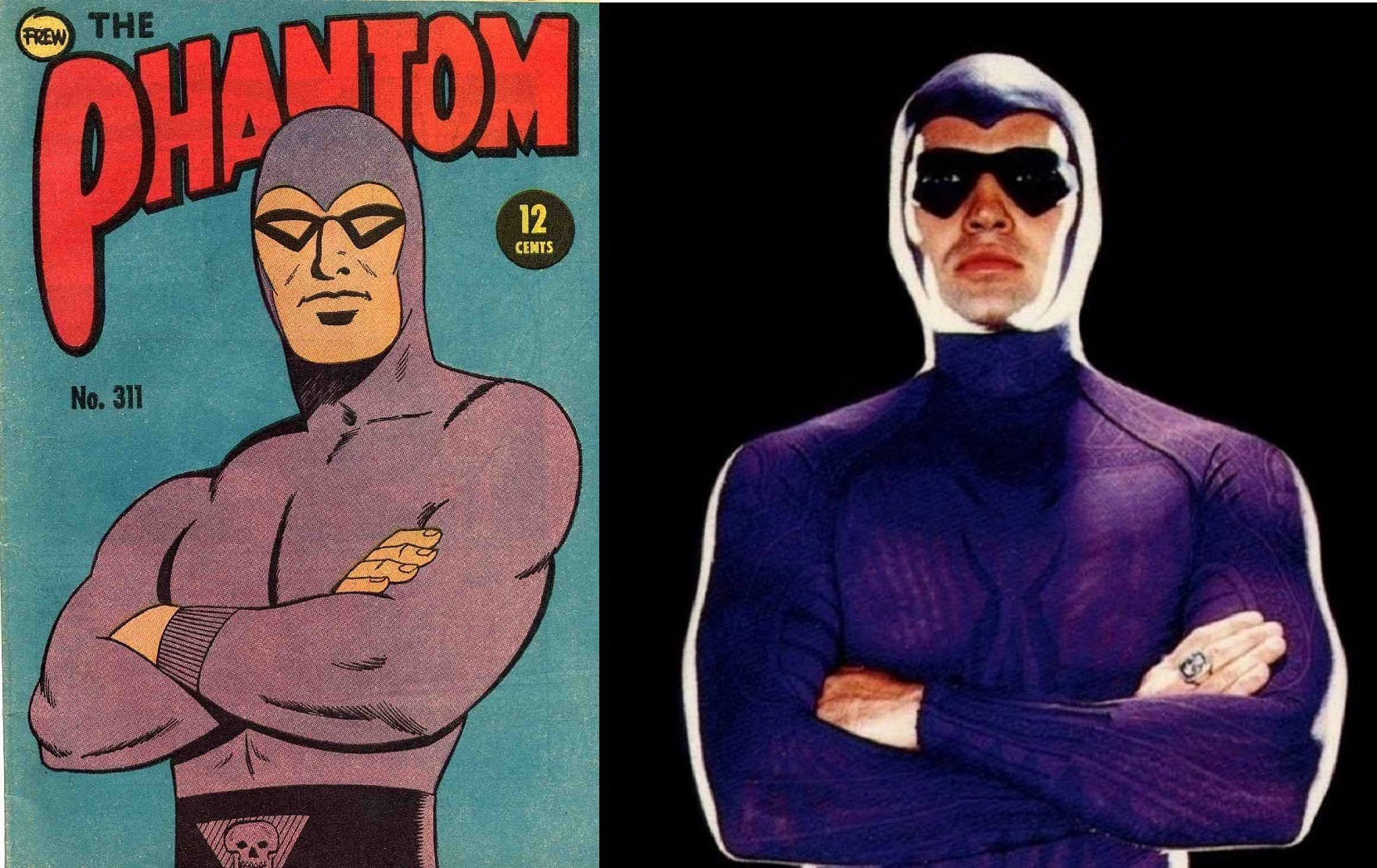 The comic-book version of The Phantom vs the film version of The Phantom (Billy Zane) in The Phantom (1996)
