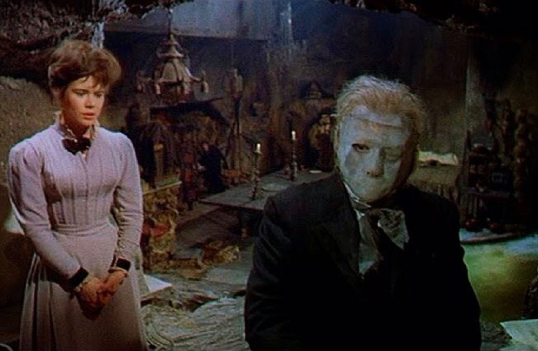 The Phantom (Herbert Lom) takes Christine Charles (Heather Sears) for personal music tuition in The Phantom of the Opera (1962)