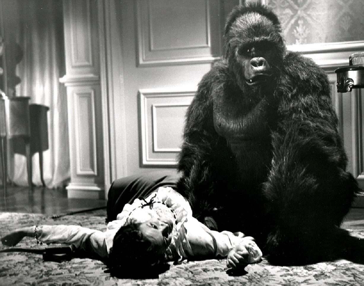 The killer ape strikes in Phantom of the Rue Morgue (1954)