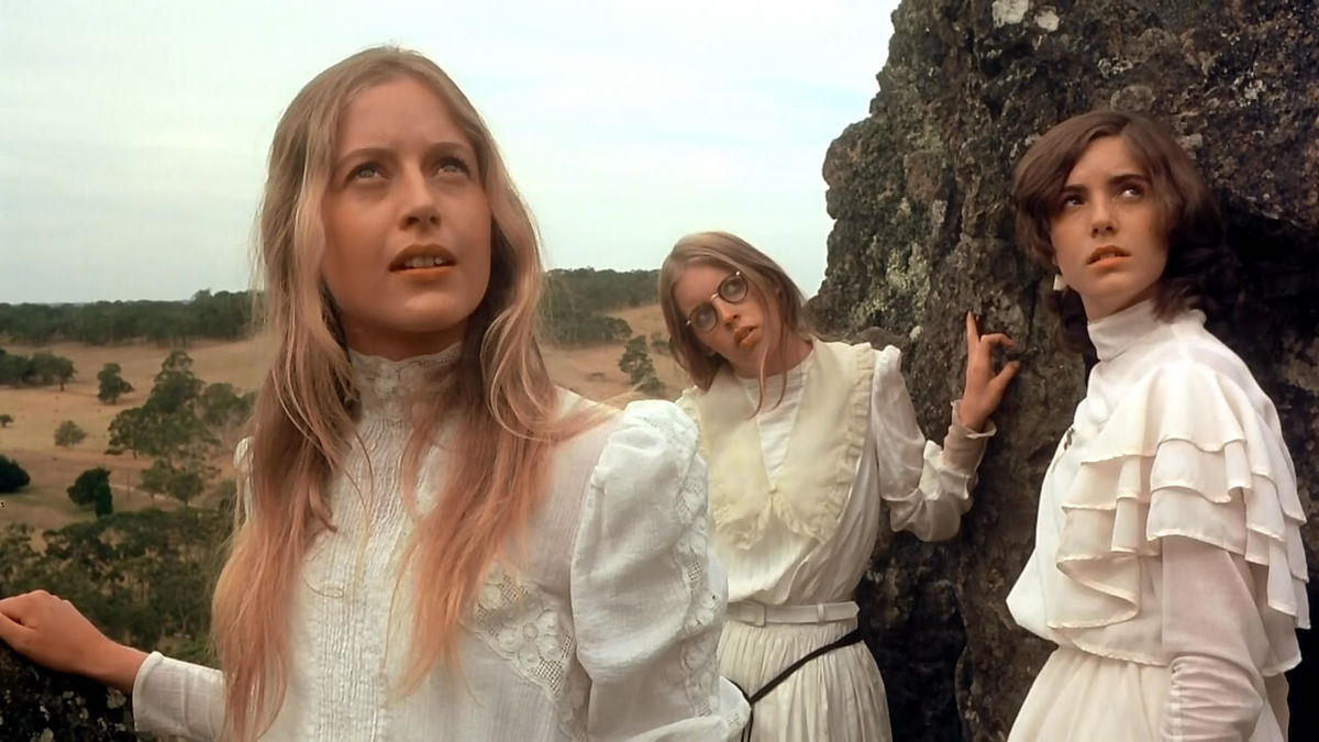 The girls venture up onto the rock - Anne-Louise Lambert, Jane Vallis, Karen Robson - in The Picnic at Hanging Rock (1975)