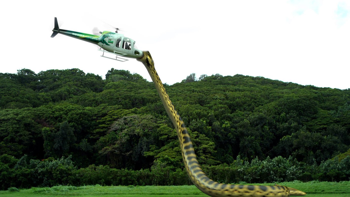 The Piranhaconda reaches up to attack a helicopter