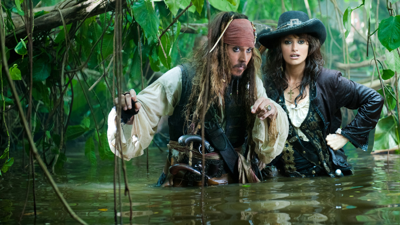 Captain Jack Sparrow (Johnny Depp) and Angelica (Penelope Cruz) in Pirates of the Caribbean: On Stranger Tides (2011)