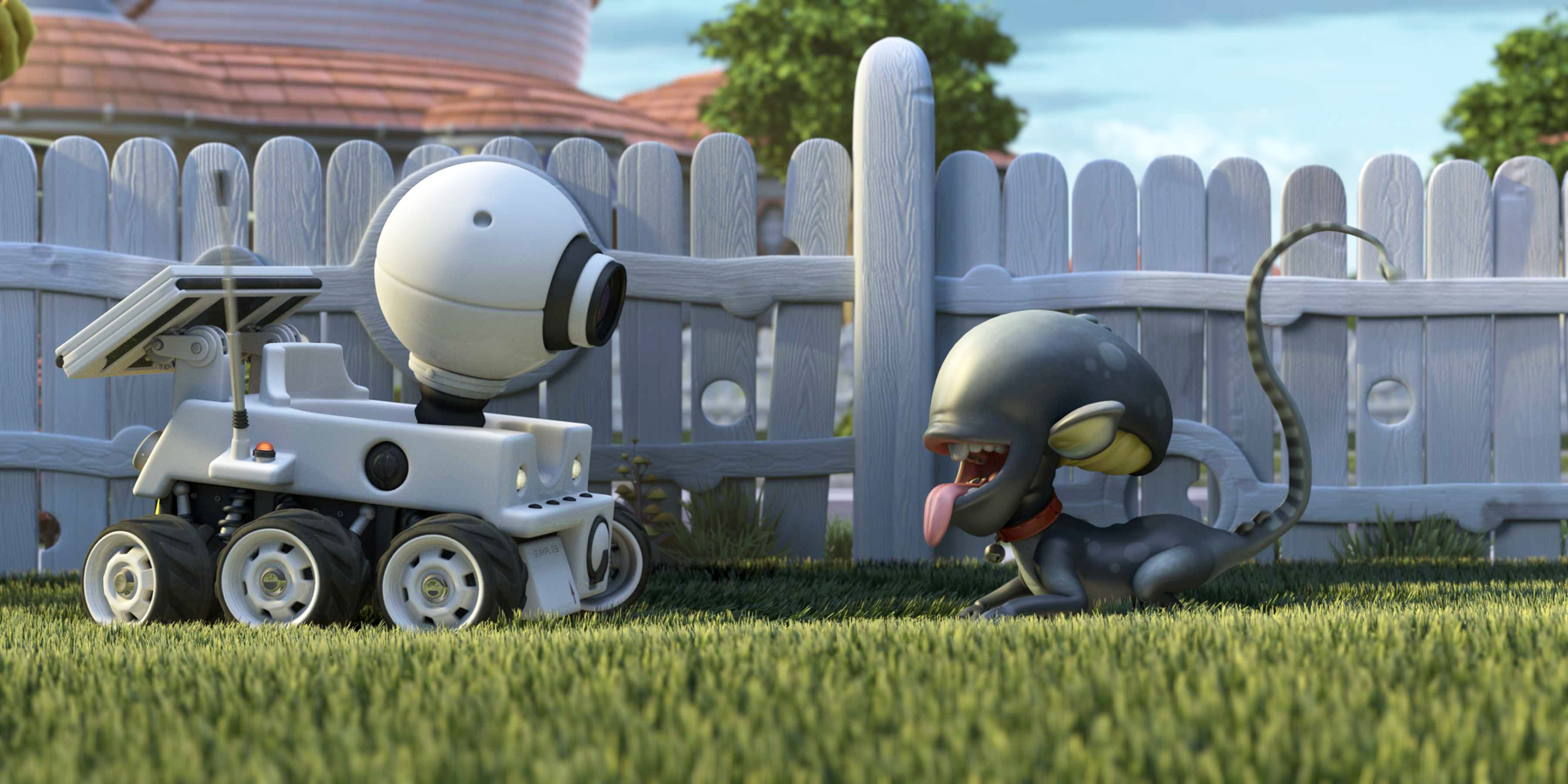 The scene-stealing non-humanoids - Rover the mechanical rover and Ripley the Alien-modeled puppy in Planet 51 (2009)