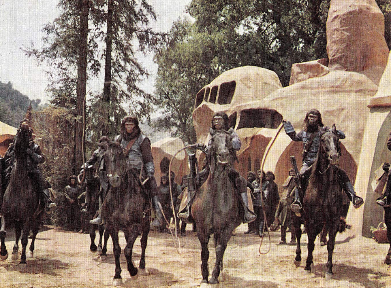 A world ruled by talking apes in Planet of the Apes (1968)