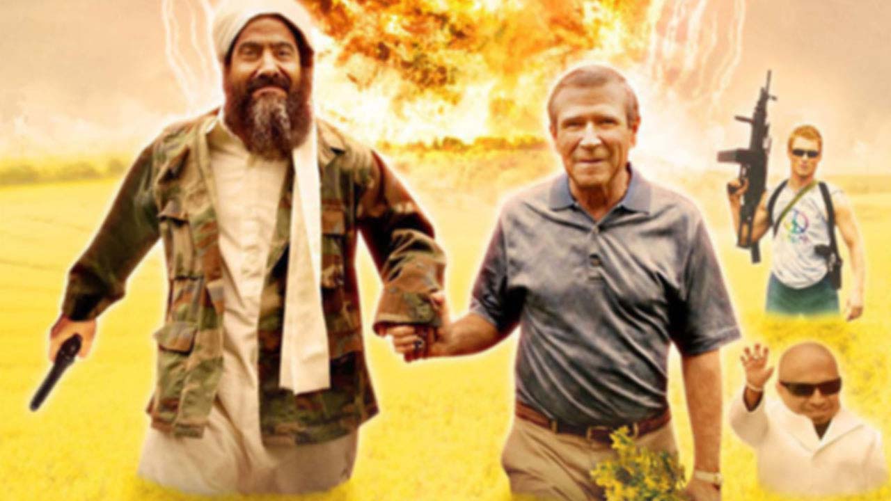 Skipping into the sunset Osama bin Laden (Larry Thomas) and George W. Bush (Brent Mendenhall) in Postal (2007)