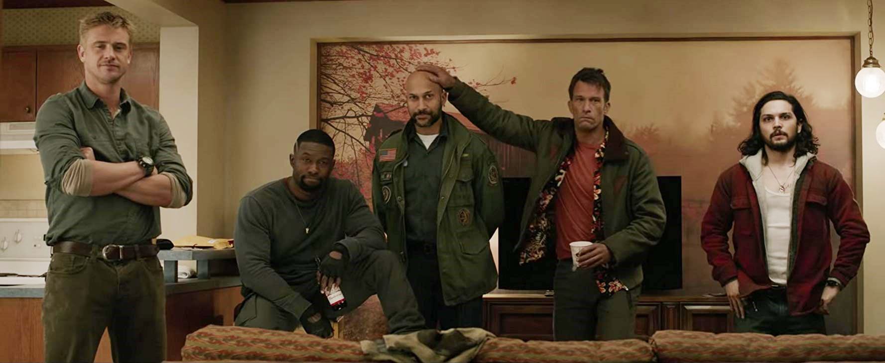 Boyd Holdbrook and his team of misfits Trevante Rhodes, Keegan-Michael Key, Thomas Jane, Augusto Aguilera in The Predator (2018)