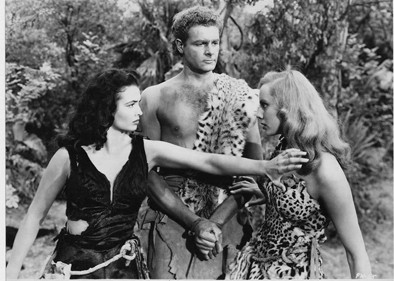 Allan Nixon fought over by Laurette Luez and Mara Lynn in Prehistoric Women (1950)