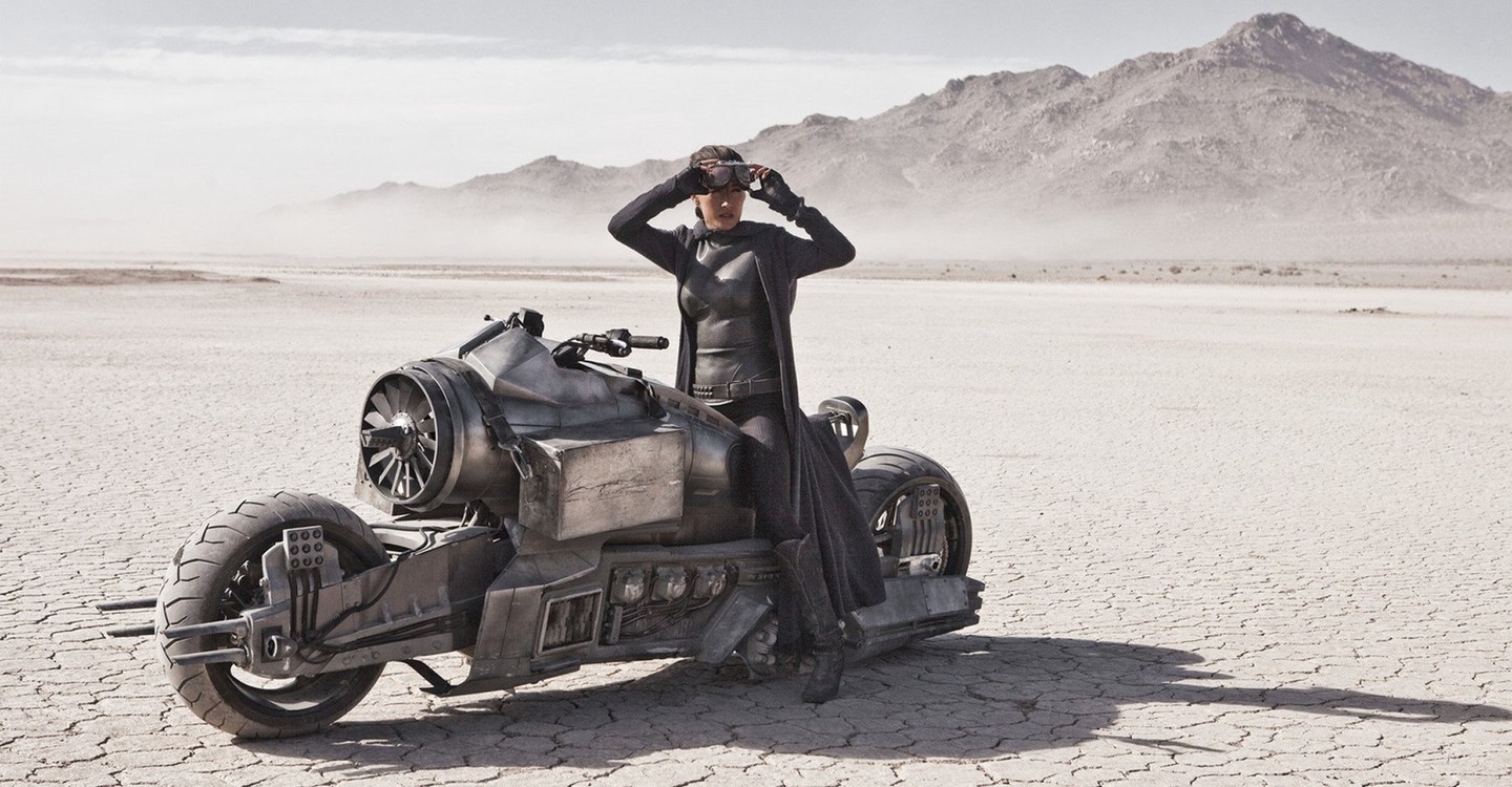 The Priestess (Maggie Q) on futuristic motorcycle in Priest (2011)