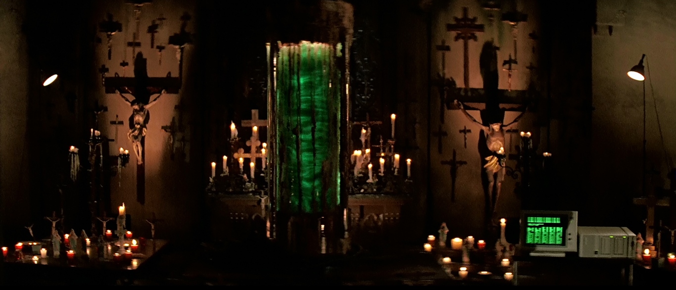 The mysterious cylinder of liquid in the church basement in Prince of Darkness (1987)
