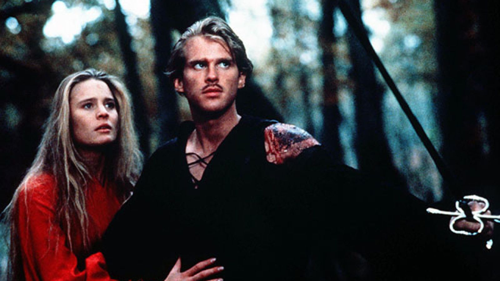 Westkey (Cary Elwes) and the Princess Buttercup (Robin Wright) venture through the forest in The Princess Bride (1987)