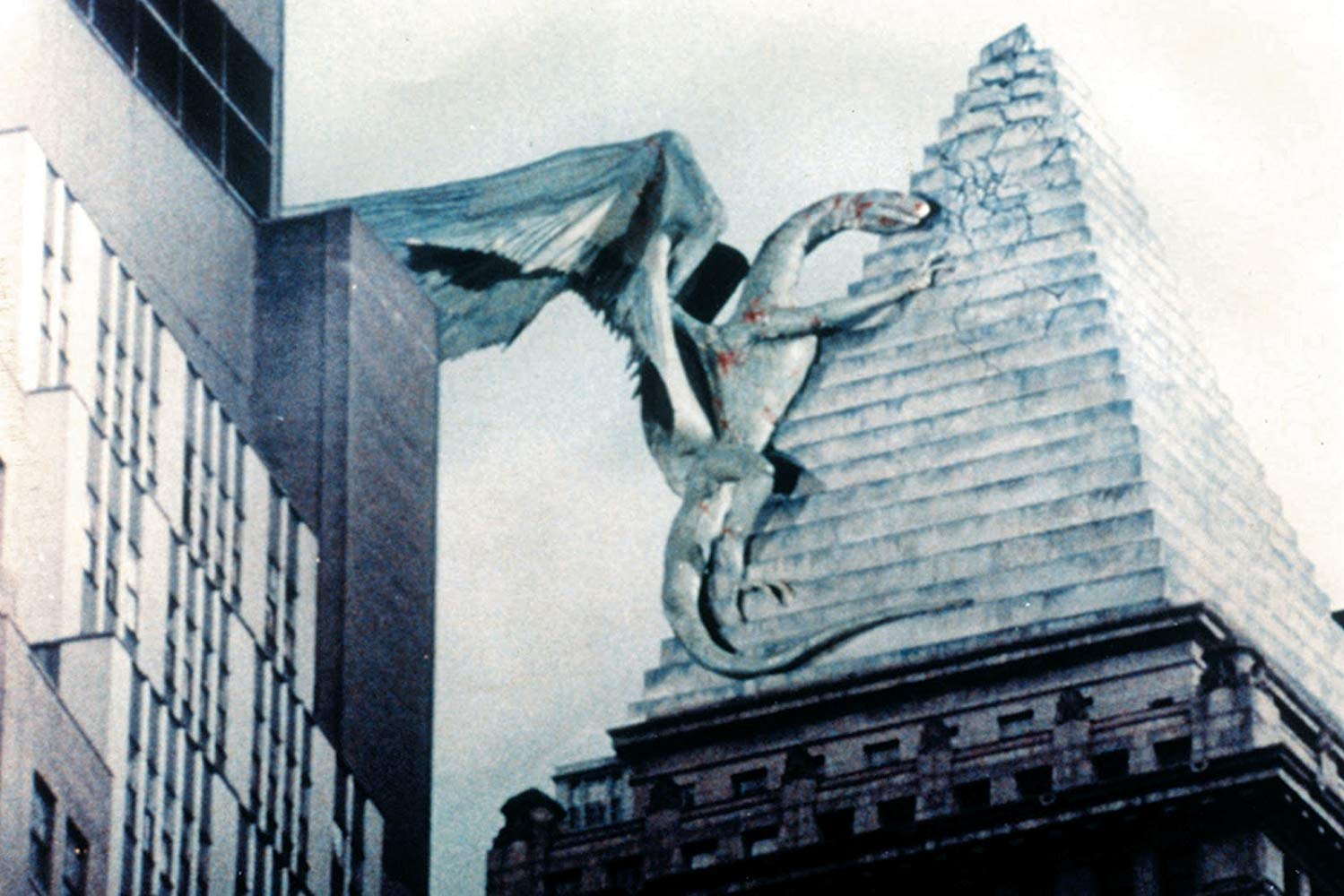 The Quetzalcoatl bird perched atop the Chrysler Building in Q: The Winged Serpent (1982)