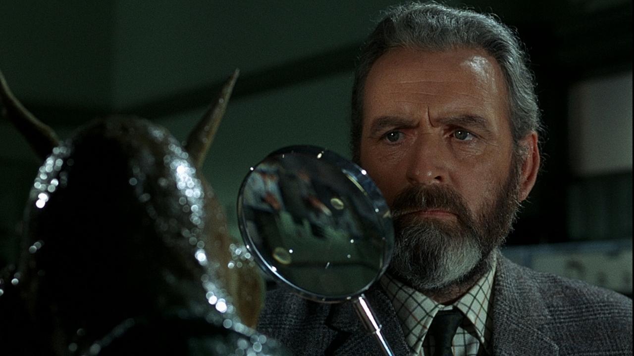 Professor Quatermass (Andrew Keir) examines the Martian's body in Quatermass and the Pit (1967)