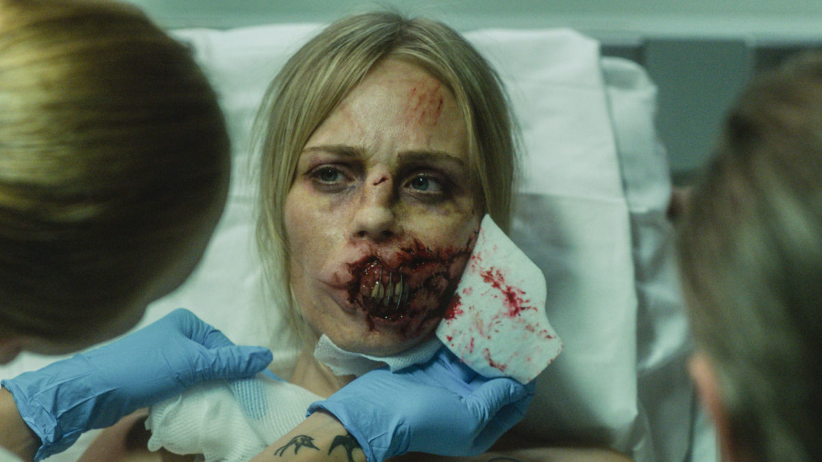 Rose (Laura Vandervoort) following her accident in Rabid (2019)