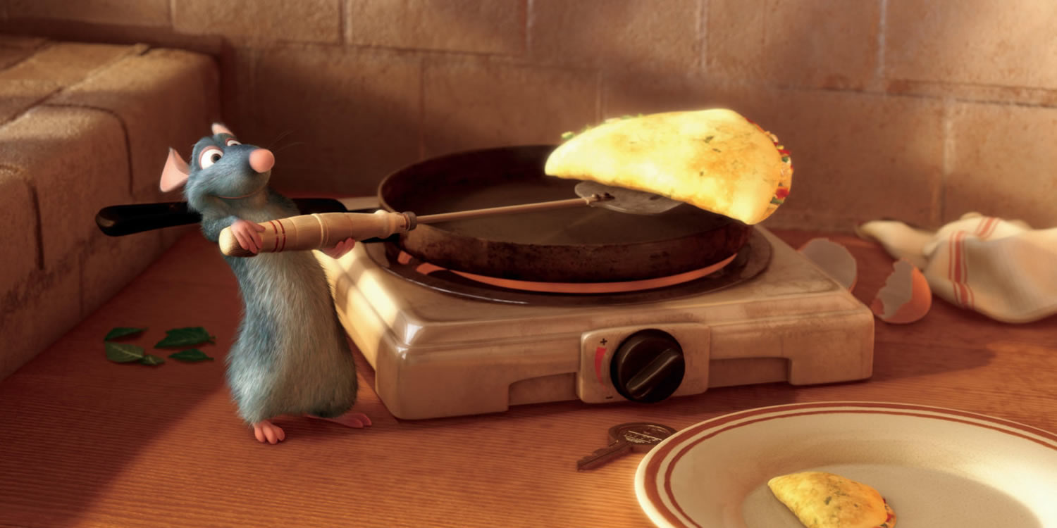 Remy the rat who becomes a gourmet chef (voiced by Patton Oswalt) in Ratatouille (2007)