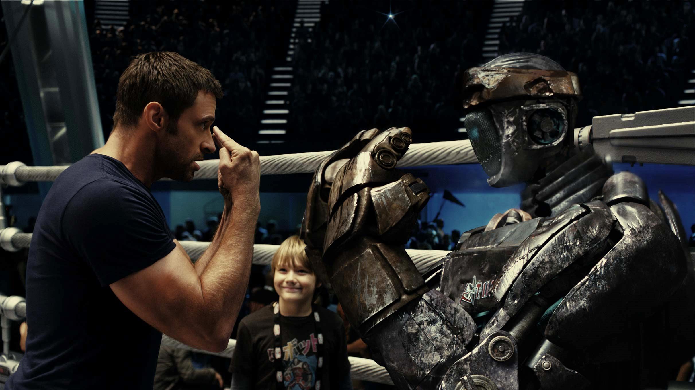 Hugh Jackman and Dakota Goyo ready Atom for the fight in Real Steel (2011)