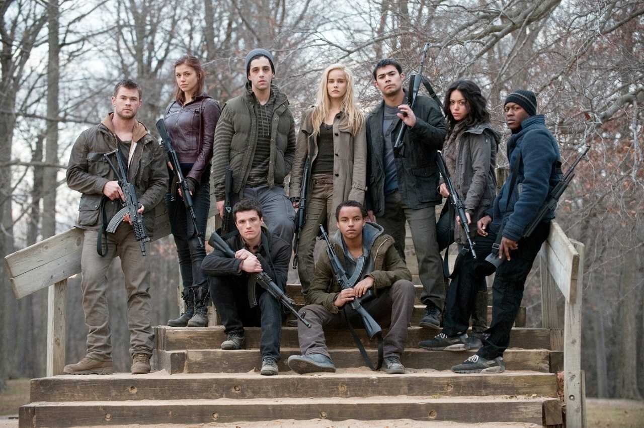 Cast line-up - Chris Hemsworth, Adrianne Palicki, Josh Peck, Isabel Lucas, Julian Alcaraz. Alyssa Diaz, Edwin Hodge, Josh Hutcherson and Connor Cruise in Red Dawn (2012)