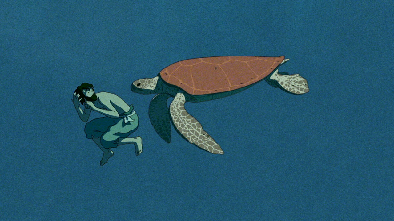 A shipwrecked man befriends a turtle in The Red Turtle (2016)
