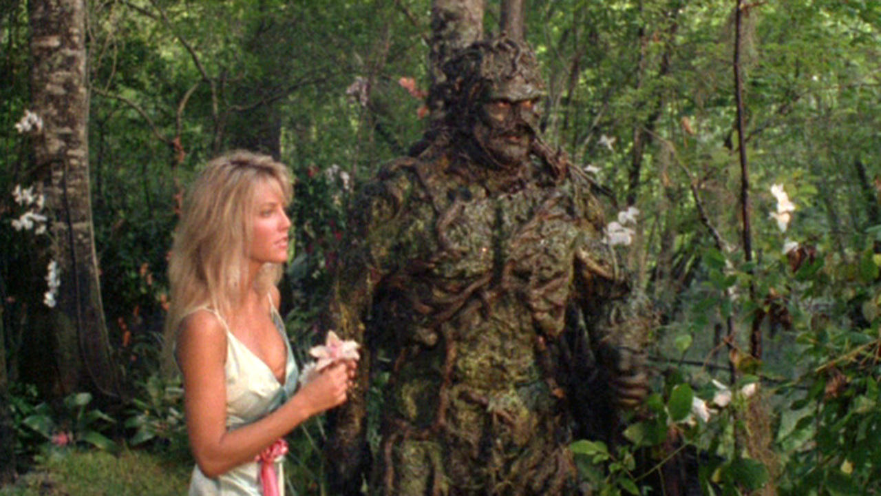 Swamp Thing (Dick Durock) and Abigail Arcane (Heather Locklear) in The Return of Swamp Thing (1989)