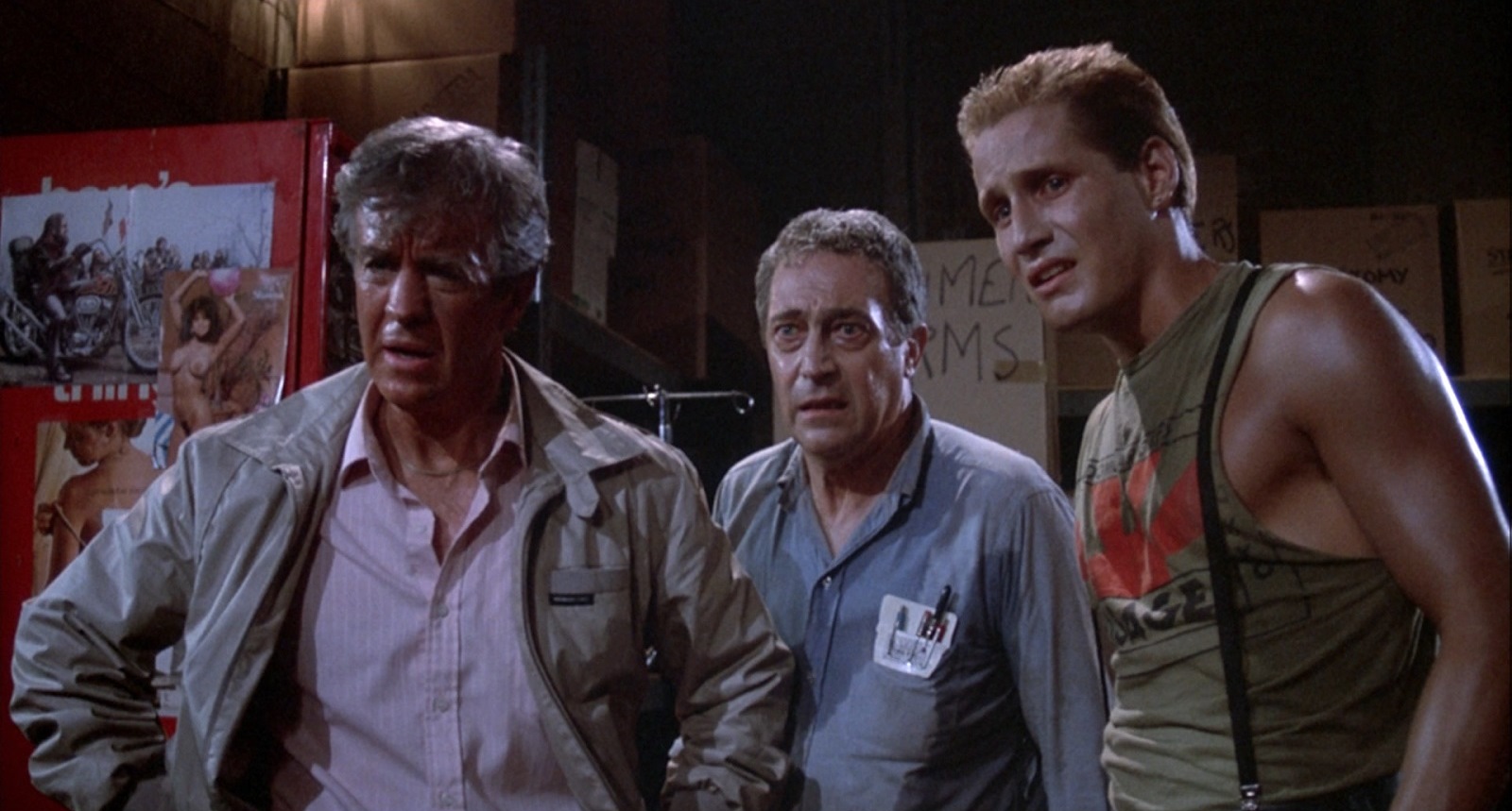 (l to r) Morgue attendants Clu Gulager, James Karen and Thom Mathews in Return of the Living Dead (1985)