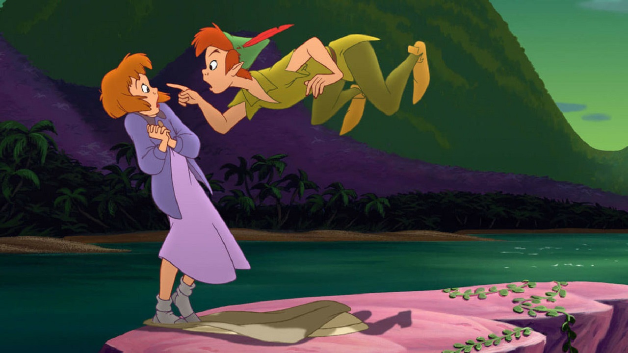 Peter Pan (voiced by Blayne Weaver) with Wendy's daughter Jane (voiced by Harriet Owen) in Return to Never Land (2002)