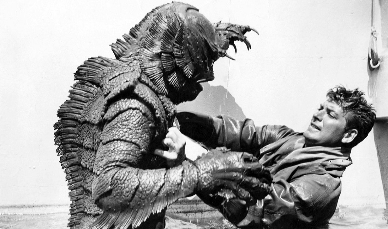 The Creature attacks John Bromfield in Revenge of the Creature (1955)