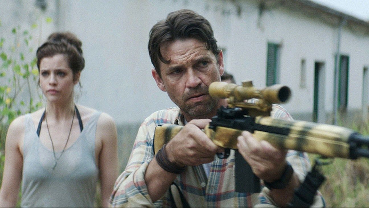 Jessica De Gouw and Dougray Scott go hunting zombies in The Rezort (2015)