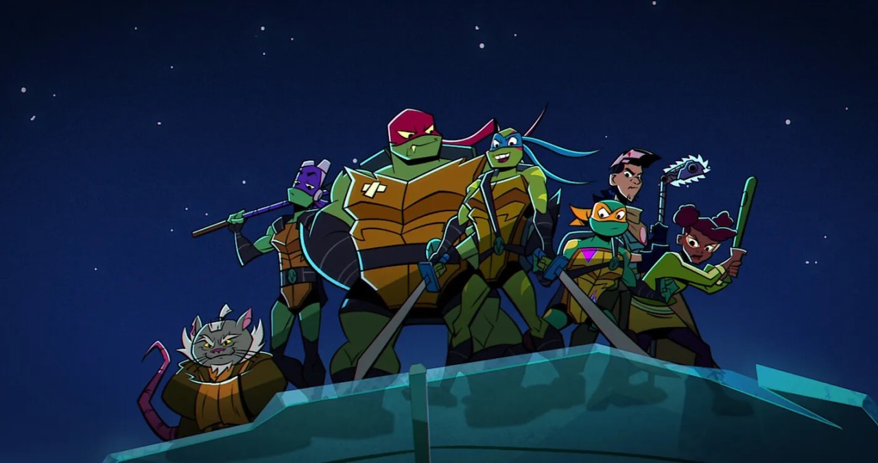 Splinter, Donnie, Raph, Leo, Mikey, Casey Jones and April O;Neil in Rise of the Teenage Mutant Ninja Turtles The Movie (2022)