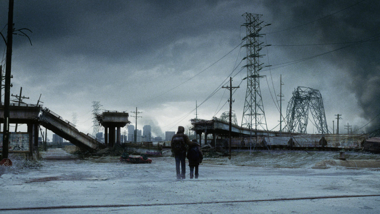 The post-apocalyptic landscape in The Road (2009)