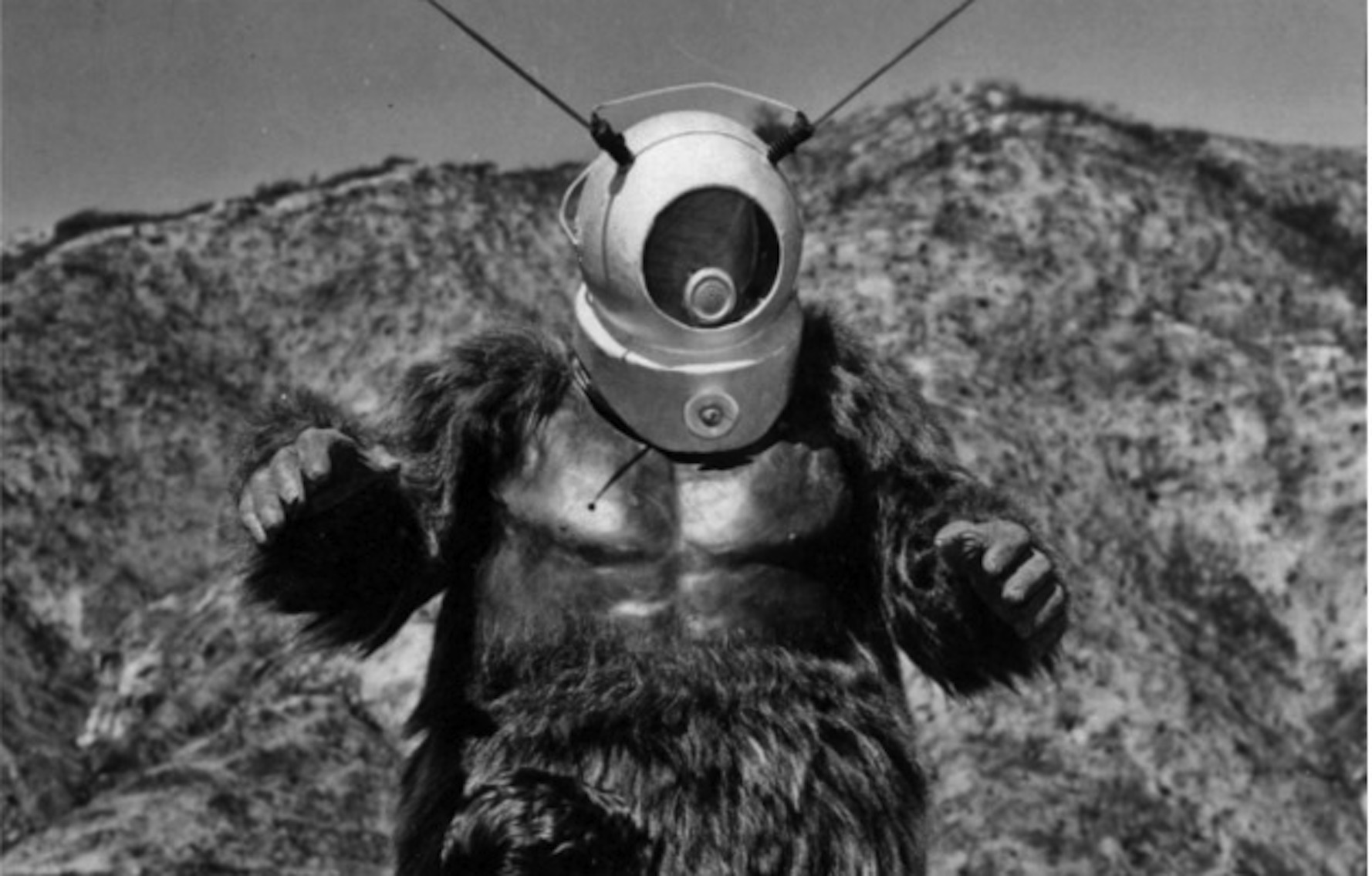 The Ro-Man (George Barrows) consisting of a gorilla suit with diving helmet in Robot Monster (1953)