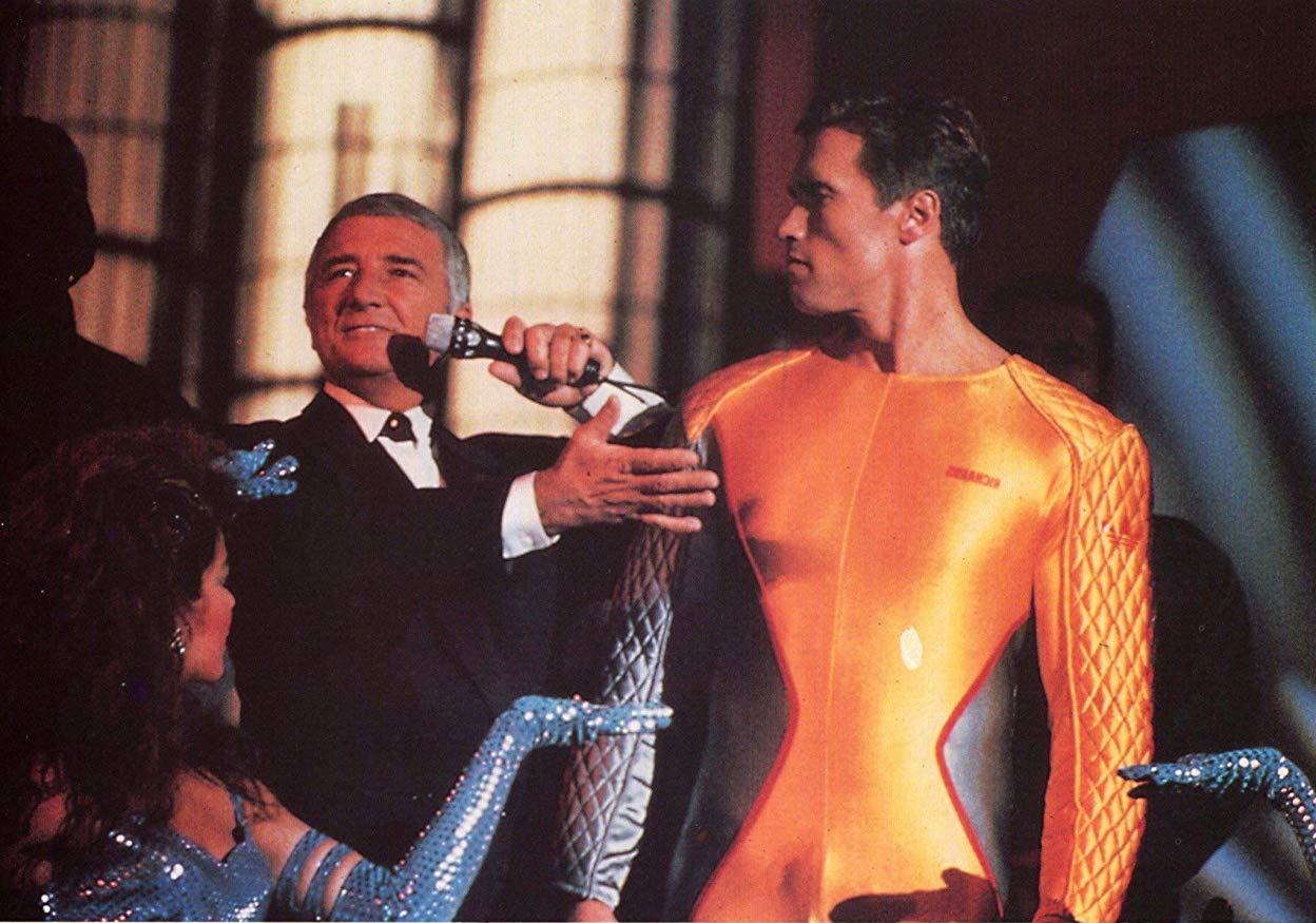 Richard Dawson introduces Arnold Schwarzenegger on The Running Man (1987