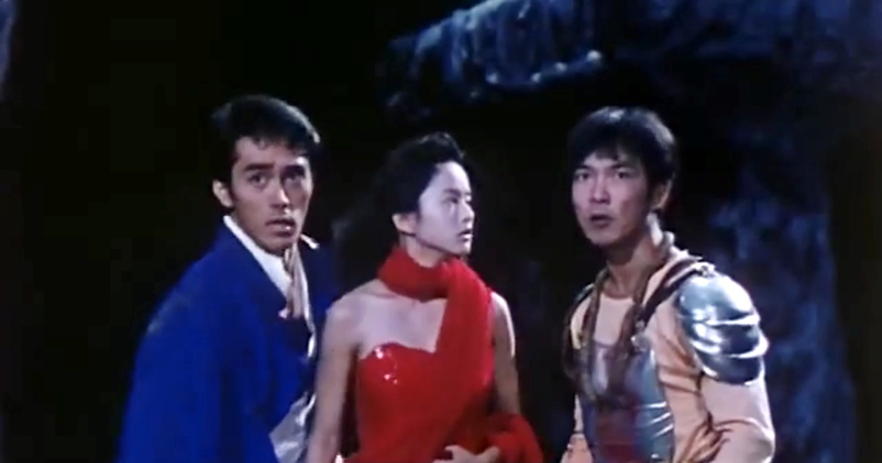 Lucky Fruit (Hiroshi Abe). Ashura (Gloria Yip) and Peacock (Yuen Biao) in Saga of the Phoenix (1990)