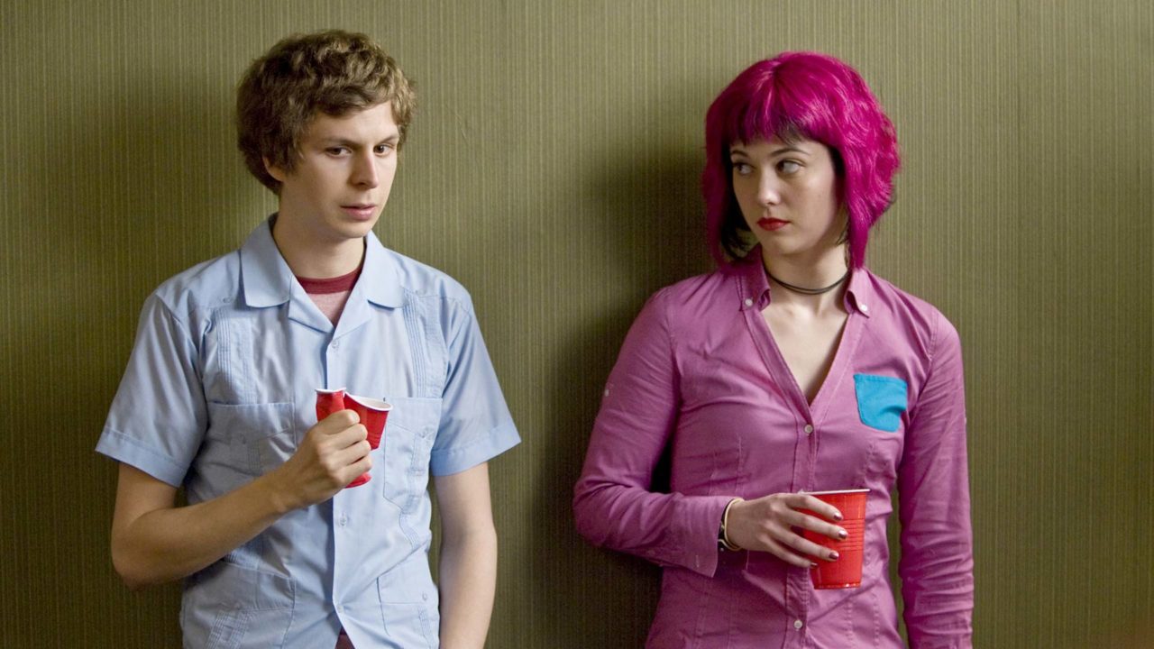 Scott Pilgrim (Michael Cera) and his love interest Ramona Flowers (Mary Elizabeth Winstead) in Scott Pilgrim vs. the World (2010)