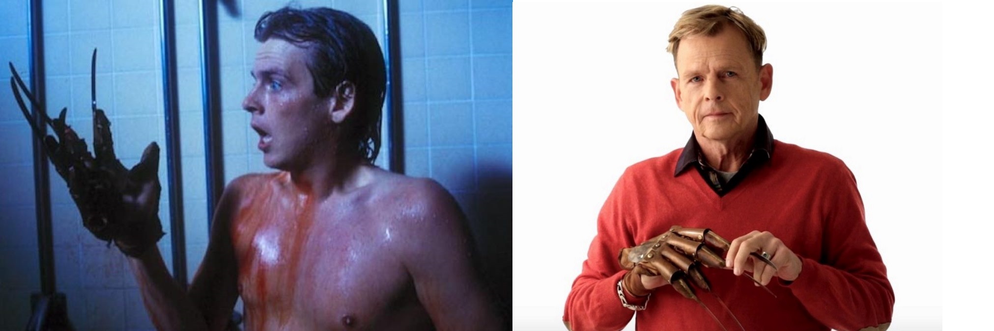 Mark Patton in 1985 in A Nightmare on Elm Street Part II: Freddy's Revenge and Mark Patton in 2019 in Scream Queen! My Nightmare on Elm Street (2019)