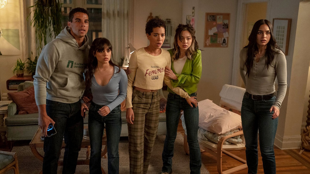 Mason Gooding, Jenna Ortega, Jasmin Savoy Brown , Devyn Nekoda and Melissa Barrera in Scream VI (2023)